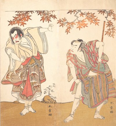 Die Schauspieler Ichimura Uzaemon und Arashi Sangoro, ca. 1773 von Shunsho