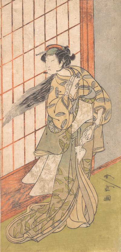 Der erste Nakamura Tomijuro als wütende Frau in einem Raum stehend von Shunsho