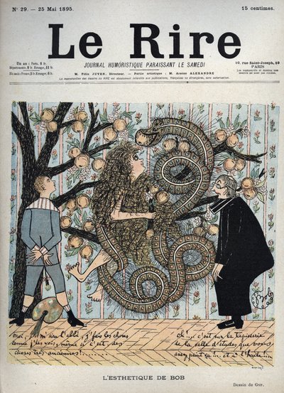 Eva und die Schlange: „Die Ästhetik von Bob“ - Humoristische Zeichnung von Gyp (Sibylle Gabrielle Marie Antoinette Riquetti de Mirabeau, Gräfin von Martel de Janville) (1849-1932) - „Das Lachen“, 25. Mai von Sibylle Gabrielle de Riquetti de Mirabeau
