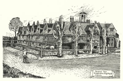 Gesamtansicht, Hungerford Almshouses, Corsham (Gravur) von Sidney Heath
