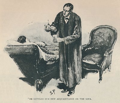Er setzte unseren neuen Bekannten auf das Sofa, 1892 von Sidney Paget