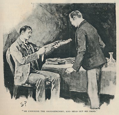 Er wickelte das Taschentuch ab und streckte seine Hand aus, 1892 von Sidney Paget