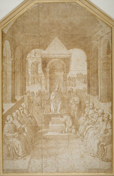 Aeneas Piccolomini küsst den Pantoffel von Papst Eugenius, nach Pinturicchio von Sienese School