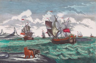 Walfangflotte vor Grönland im 18. Jahrhundert (Gravur) von Sieuwert van der Meulen