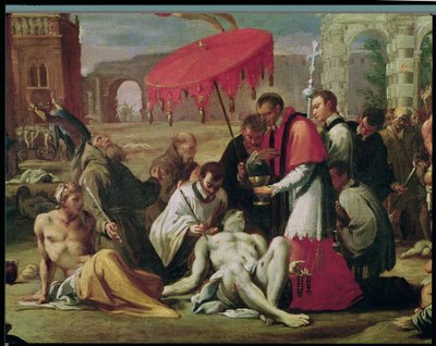 St. Karl Borromäus (1538-84) spendet das Sakrament an Pestopfer 1576 (Detail) von Sigismondo Caula