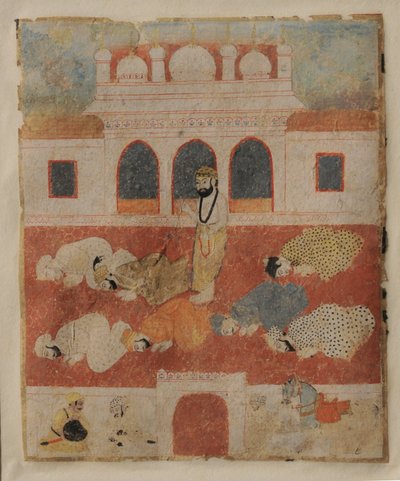 Guru Nanak Dev ji steht inmitten von Anhängern von Sikh School