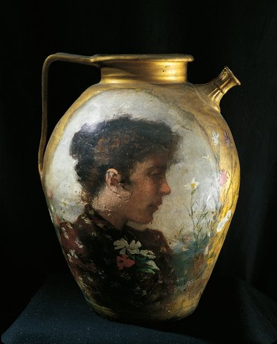 Frau unter Blumen von Silvestro Lega