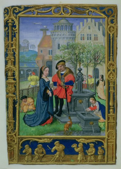 April: Werbung, aus einem Stundenbuch, oder dem Golfbuch, ca. 1520-30 von Simon (workshop of) Bening