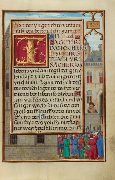 Rand mit dem Volk, das Daniel von Cyrus fordert von Simon Bening