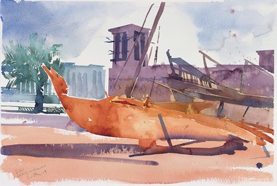 Dubai, Boote und Windtürme, 2004 von Simon Fletcher