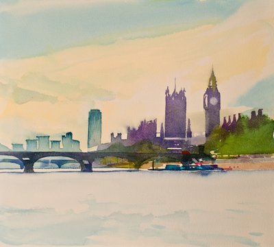 Westminster von der Fußgängerbrücke II, 2016 (Aquarell) von Simon Fletcher