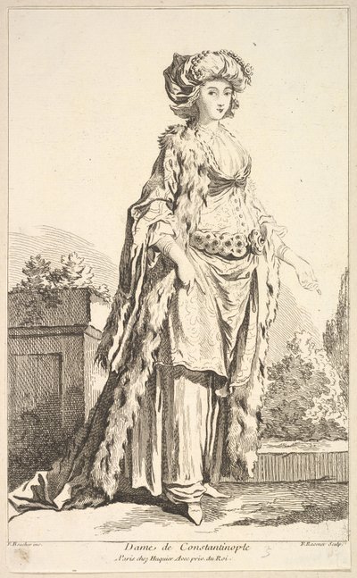 Dame von Konstantinopel, aus Recueil de diverses figures étrangères Inventées par ..., 18. Jahrhundert von Simon Francois Ravenet