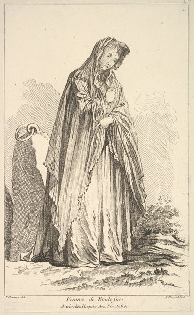 Femme de Boulogne, aus Recueil de diverses figures étrangères Inventées par F. Bo..., 18. Jahrhundert von Simon Francois Ravenet