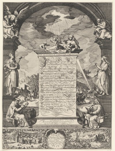 Allegorie auf das Glaubensbekenntnis mit den vier Evangelisten von Simon Frisius