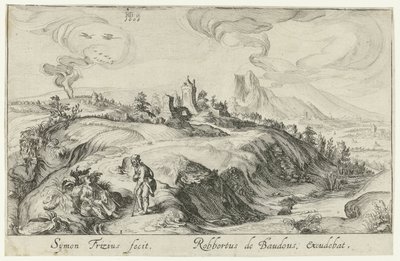 Berglandschaft mit zwei Figuren von Simon Frisius