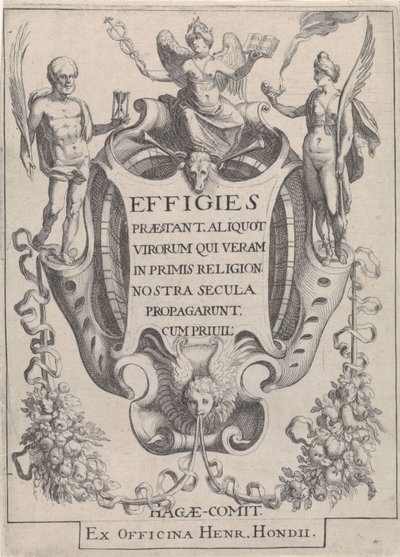 Kartusche mit Girlanden und Figuren von Simon Frisius
