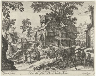 Dorfszene mit der Heilung eines Gelähmten von Simon Frisius