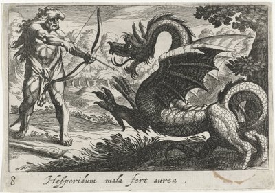 Herkules tötet den Drachen Ladon von Simon Frisius