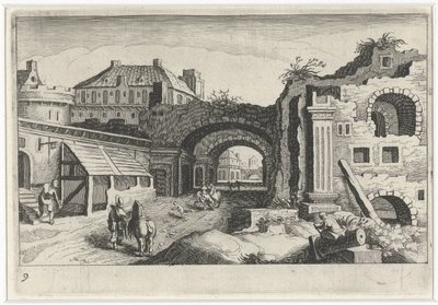 Stadtansicht mit einer Ruine von Simon Frisius