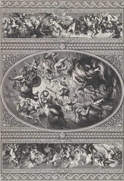 Die Apotheose von James I in einem ovalen Zentrum, Friese mit Putti und Girlanden von Simon Gribelin