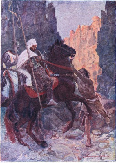 Ein großer Mann in Ziegenfellen sprang in die Mitte des Weges und ergriff die Zügel des Sarazenenpferdes mit beiden Händen von Simon Harmon Vedder
