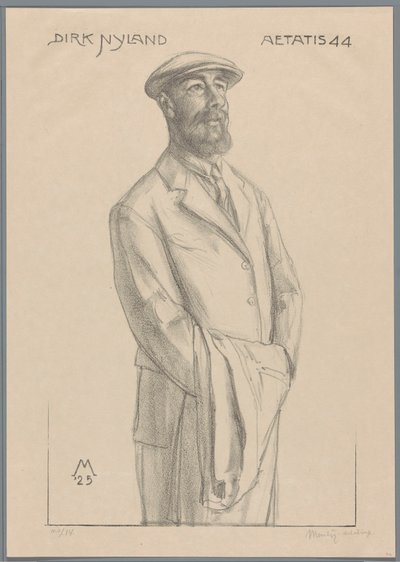 Porträt von Dirk Hidde Nijland mit Mantel über dem Arm von Simon Moulijn (signed by artist)