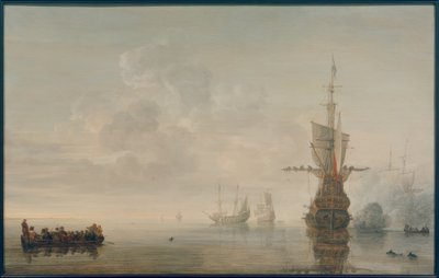 Das Flaggschiff "Aemilia" feuert Salut für Admiral Maerten Harpertsz. Tromp von Simon de Vlieger