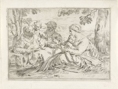 Heilige Familie mit Elisabeth und dem jungen Johannes dem Täufer von Simone Cantarini