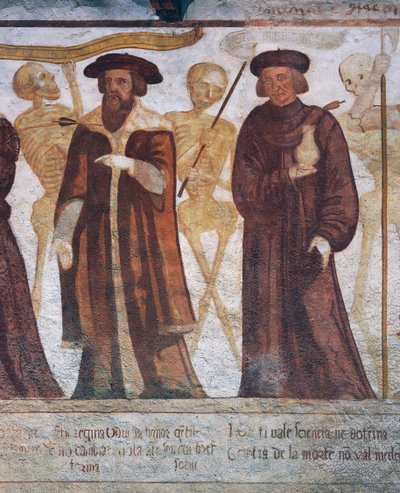 Der Tod mit dem Herzog und dem Doktor, Detail aus Der Totentanz von Simone II Baschenis