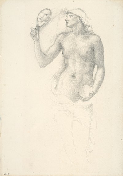 Halbnackte weibliche Figur mit Spiegel in der rechten Hand von Sir Edward Burne Jones