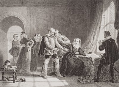 Maria Stuart (1542-87) gezwungen, ihre Abdankung in Lochleven Castle 1567 zu unterzeichnen, aus 