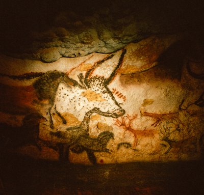 Gemälde eines Stierkopfes in der Stierkammer, Höhle von Lascaux von Sisse Brimberg