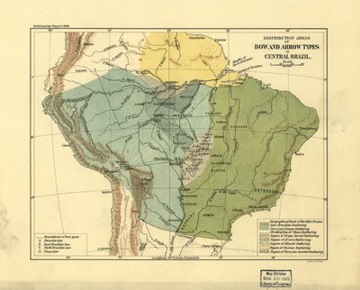 Verbreitungsgebiete für Bogen- und Pfeiltypen in Zentralbrasilien von Smithsonian Institution