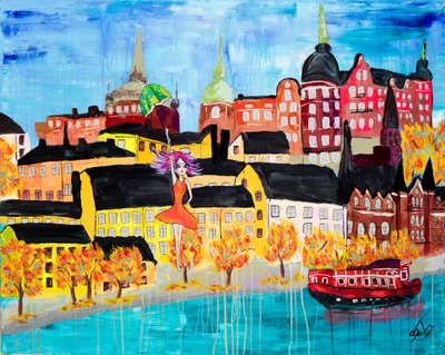 Schwebendes Mädchen Herbststadt von Sofia Toborg