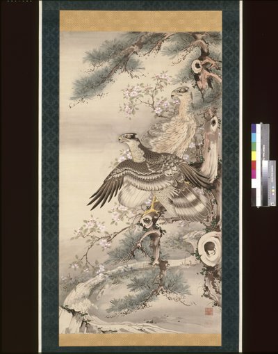 Paar Falken mit Zweig und Blüten von Soga Shohaku