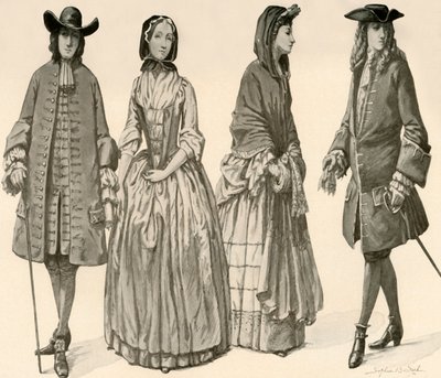 Kleidung während der Herrschaft von Karl II., Jakob II., Wilhelm und Maria 1682-1700, 1903, 1937 von Sophie B. Steel