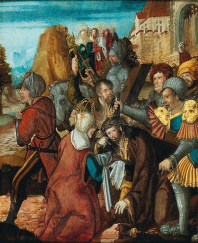 Die heilige Veronika präsentiert ihr Tuch Christus auf dem Weg nach Golgatha, ca. 1515-1520 von Southwest German master.
