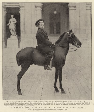 Alphonso XIII., König von Spanien, auf seinem Lieblingspony von Spanish Photographer