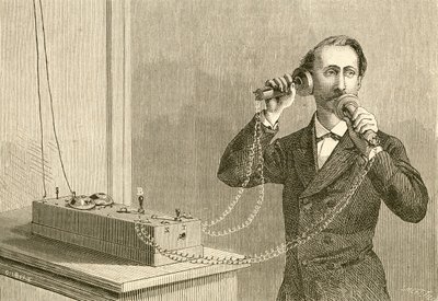 Ein frühes Telefon. Aus El Museo Popular, veröffentlicht in Madrid von Spanish School