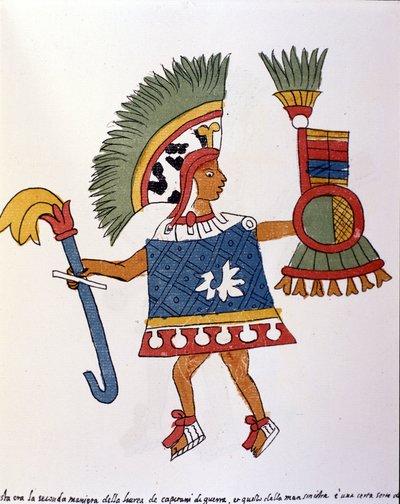 Aztekischer Krieger im Codex Vaticanus 3738 (Codex Vat. Rios). Faksimile des Manuskripts von Dominikaner Pedro de los Rios, zwischen 1570 und 1589, Bibl. Vatikan von Spanish School