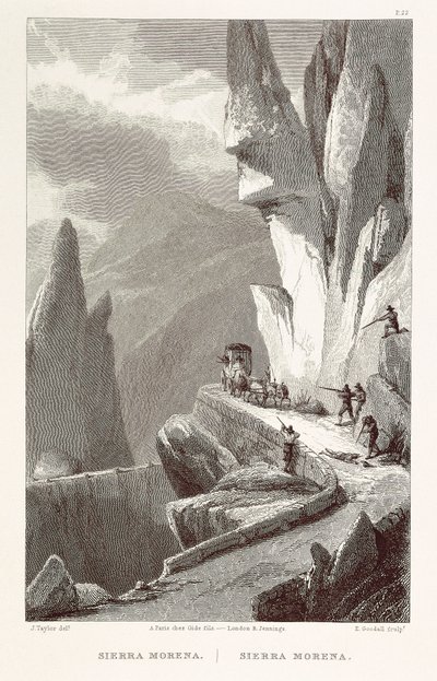 Banditen greifen eine Karawane in der Sierra Morena in Andalusien an von Spanish School