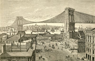 Brooklyn Bridge, New York, Vereinigte Staaten von Amerika im 19. Jahrhundert. Aus El Museo Popular, veröffentlicht in Madrid von Spanish School