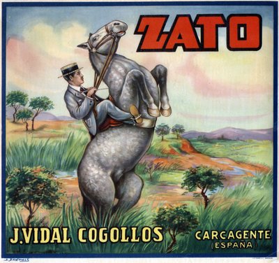 Reiter auf einem aufgebäumten Pferd. Spanisches Werbeplakat, Valencia von Spanish School