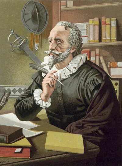 Cervantes in seinem Arbeitszimmer von Spanish School