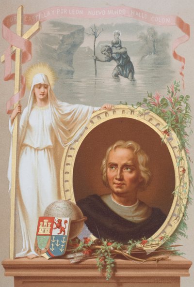 Christoph Kolumbus, genuesischer Navigator (Chromolithografie) von Spanish School
