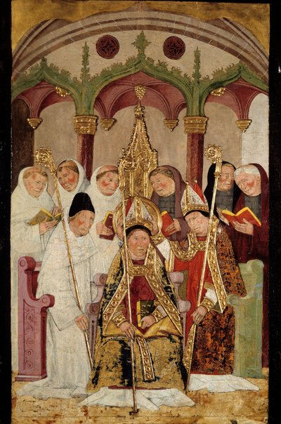 Weihe eines Bischofs. Gemälde auf Holz aus der spanischen Schule. 15. Jahrhundert Bayonne, Bonnat Museum von Spanish School