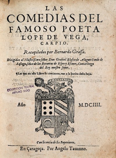 Titelblatt von Las comedias del famoso poeta Lope de Vega, von Felix Lope de Vega Carpio (1604) von Spanish School