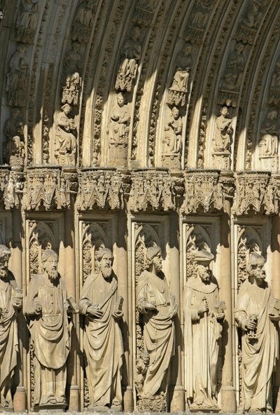 Detail vom Portal der Vergebung (Puerta del Perdon), zentrales Portal der Westfassade der Kathedrale von Toledo, begonnen 1418 von Spanish School