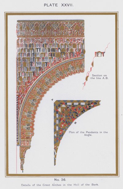 Details der großen Bögen in der Halle der Rinde (Farblithografie) von Spanish School