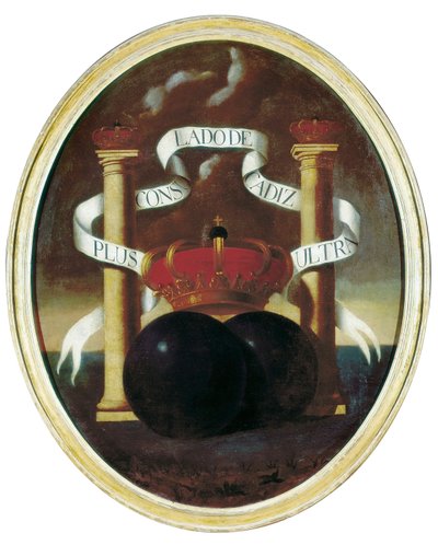 Emblem der spanischen transatlantischen Besitzungen, die später zum Freihafen Cádiz wurden. Spanien von Spanish School